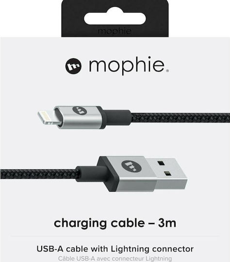 Mophie Плетена USB-A към Lightning кабел Черен 3м (409903216)