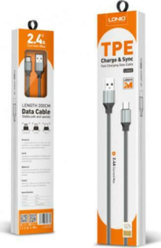 Ldnio LS442 Плетена USB-A към Lightning кабел Сив 2м