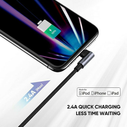 Ugreen Angle (90°) / Braided USB to Lightning Cable Μαύρο 1m (60521)