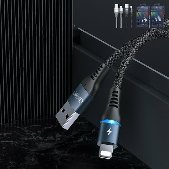 Remax Colorful RC-152i LED / Braided USB-A to Lightning Cable Black 1m
