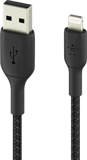 Belkin Coated Mfi Cert USB-A to Lightning Cable 12W Black 1m (CAA002bt1MBK)