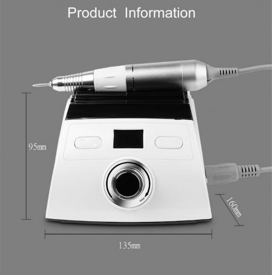 Electric Nail Drill 65W White 30000 Rounds/Minute with Pedal