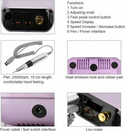 SML M1 Nail Drill Power 30W Purple with 25000 Rotations per Minute