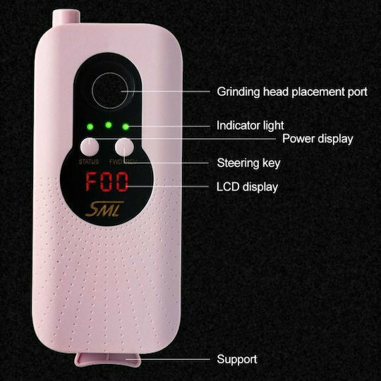 SML M6 Nail Drill Battery 30W Pink with 35000 Rotations per Minute
