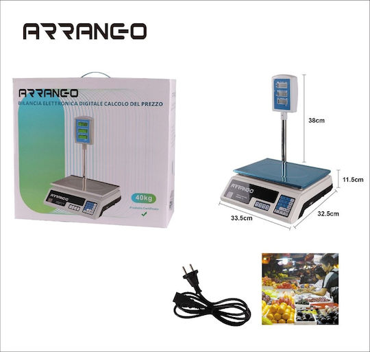 Arrango Arrango Electronic Balanță de Vânzare cu Amănuntul cu Coloană cu Capacitate de Cântărire 40kg și Subdiviziune 2gr