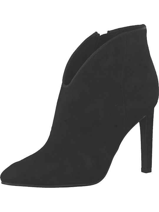 Marco Tozzi Suede Women's Ankle Boots with High Heel Black