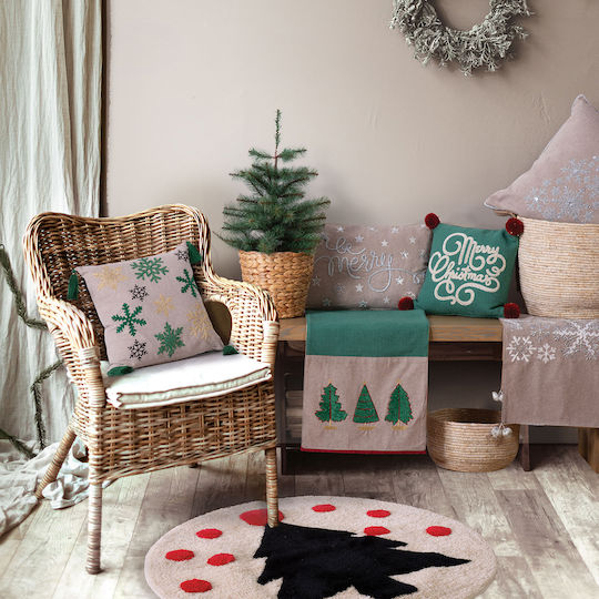Nef-Nef Homeware Christmas Decorative Pillow Green Spirit Square Beige 45x45cm