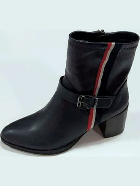 Agnes Ghete Dama De Piele Ankle Boots Cu Toc Navy Albastru Marin
