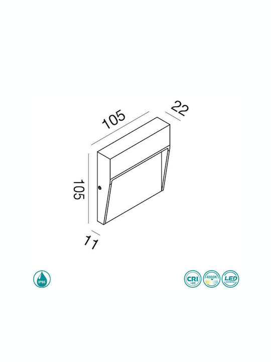 Gea Luce Επιτοίχια Εξωτερική Πλαφονιέρα LED IP65 με Φυσικό Λευκό Φως