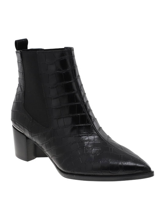 Honor8 Leather Women's Chelsea Boots with Medium Heel Black Croco