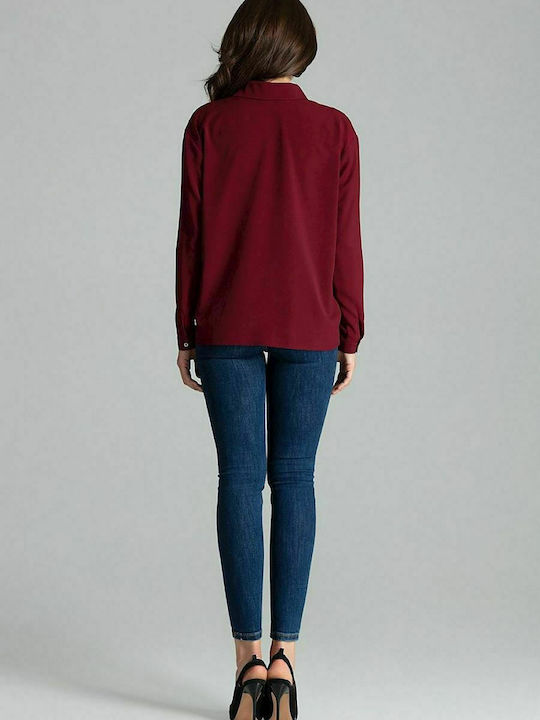 Lenitif L059 Women's Monochrome Long Sleeve Shirt Burgundy