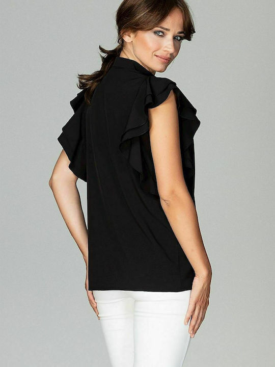 Lenitif K482 Women's Monochrome Short Sleeve Shirt Black