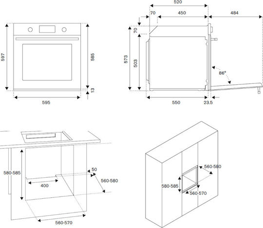 Bertazzoni F60 5 PRO G K X GN Einbauofen 76Es B59.5cm.