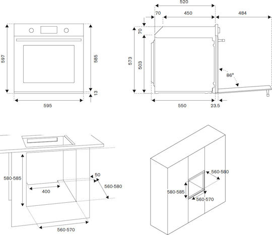 Bertazzoni F60 5 PRO G K X GPL Einbauofen 76Es B59.5cm.