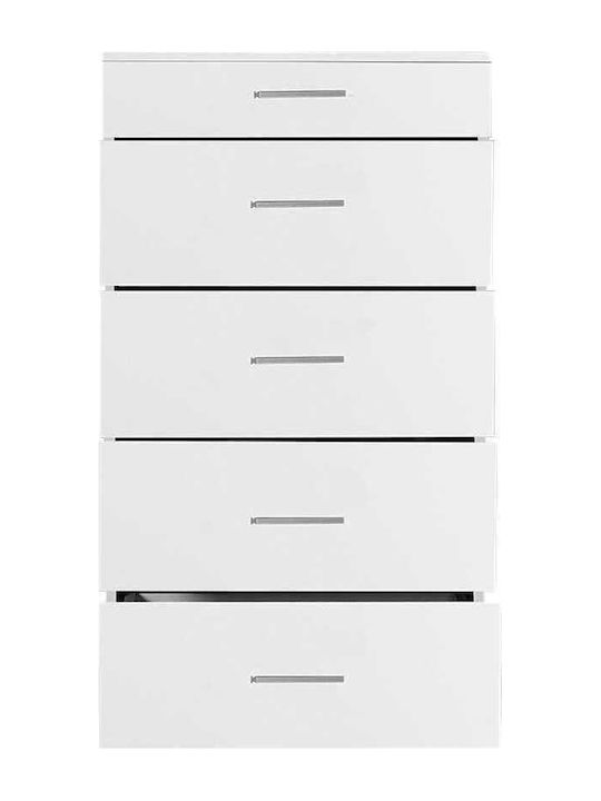 Comodă de Dormitor din Lemn Trendline cu 5 Sertare Albă 60x44x108cm