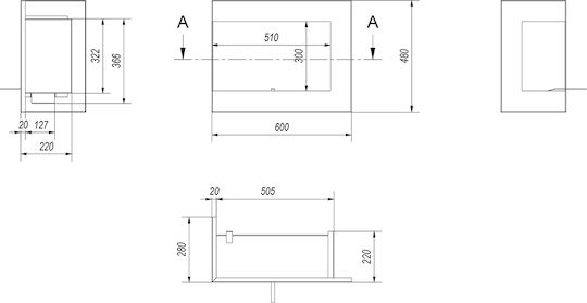 Kratki Delta L 600 Tuv Indoor Wall Mounted Bioethanol Fireplace Black 60x28x48cm