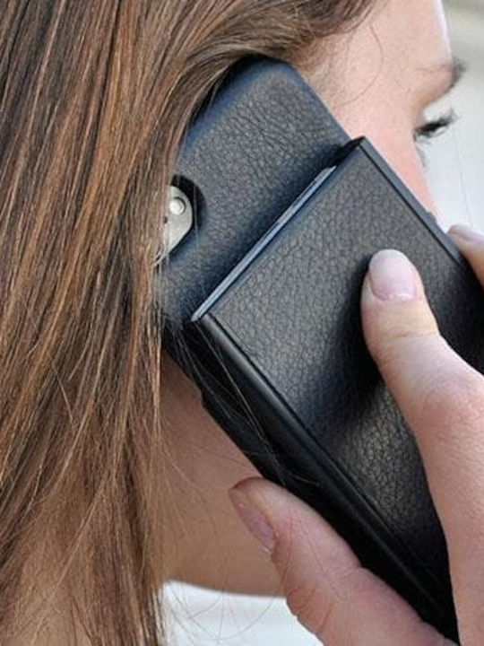 Click & Slide Δερμάτινο Ανδρικό Πορτοφόλι Καρτών με RFID και Μηχανισμό Slide Μαύρο