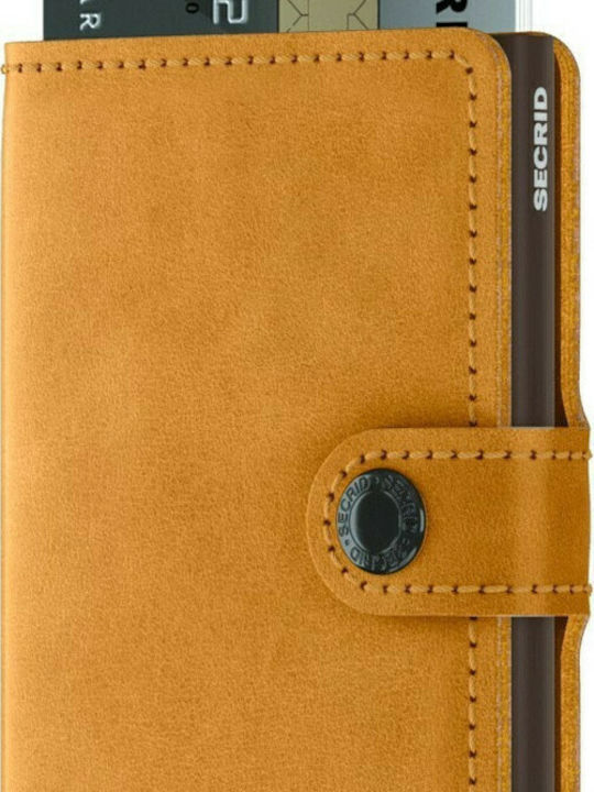 Miniwallet Vintage Δερμάτινο Ανδρικό Πορτοφόλι Καρτών με RFID και Μηχανισμό Slide Κίτρινο