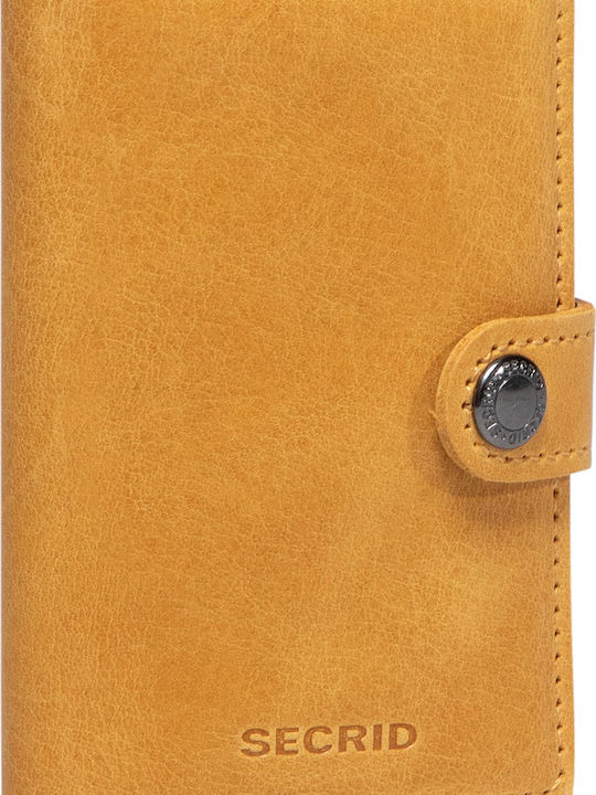 Miniwallet Vintage Δερμάτινο Ανδρικό Πορτοφόλι Καρτών με RFID και Μηχανισμό Slide Κίτρινο
