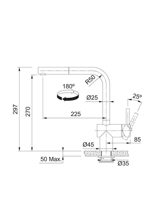 Franke Atlas Sensor Ψηλή Μπαταρία Κουζίνας Πάγκου με Ντουζ Inox Ασημί