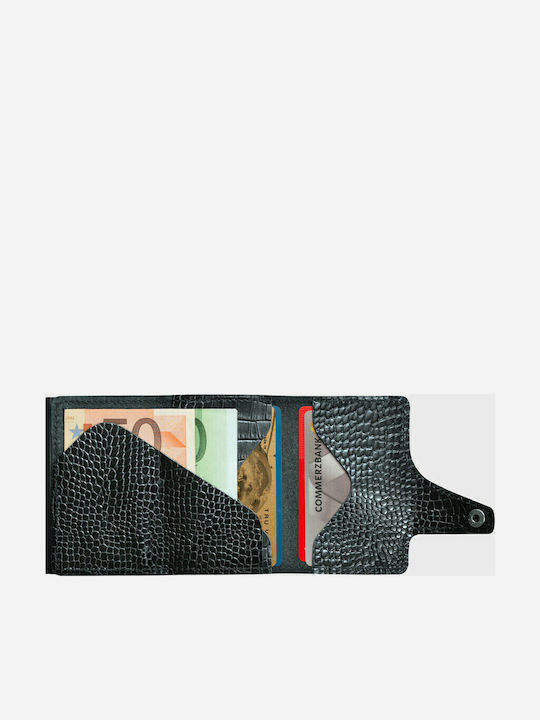 Click & Slide Leather Men's Wallet Cards with RFID and Slide Mechanism Black