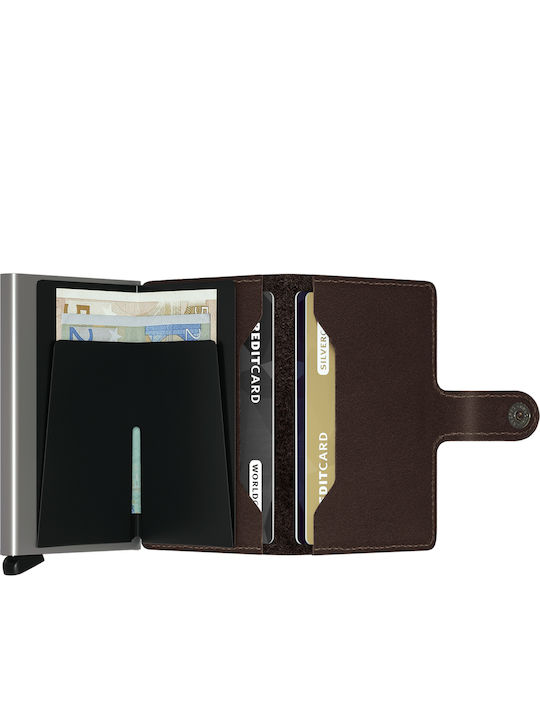 Miniwallet Original Δερμάτινο Ανδρικό Πορτοφόλι Καρτών με RFID και Μηχανισμό Slide Καφέ