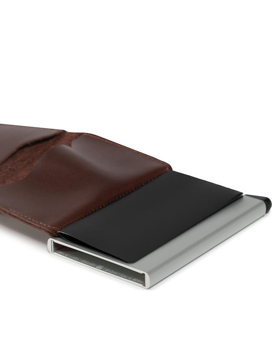 Miniwallet Original Δερμάτινο Ανδρικό Πορτοφόλι Καρτών με RFID και Μηχανισμό Slide Καφέ