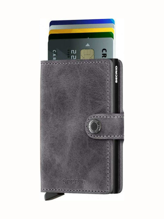 Miniwallet Vintage Δερμάτινο Ανδρικό Πορτοφόλι Καρτών με RFID και Μηχανισμό Slide Grey / Black