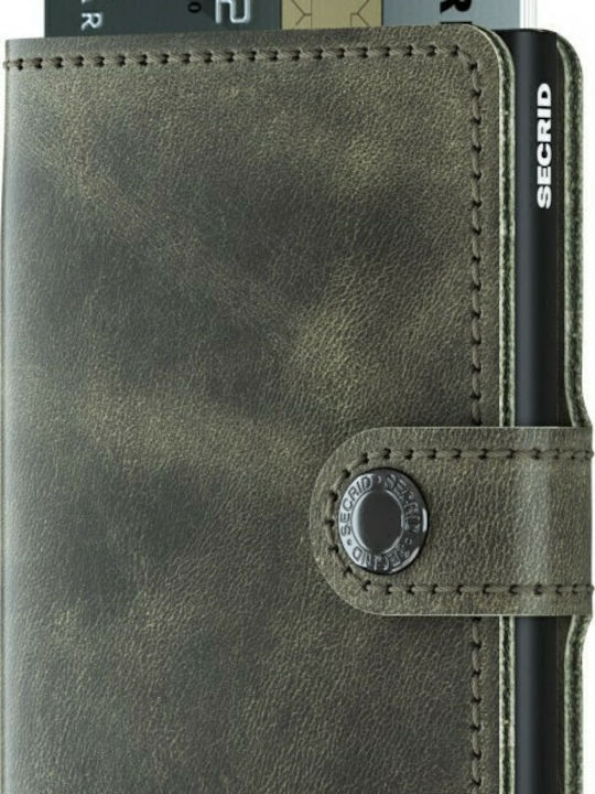 Miniwallet Vintage Δερμάτινο Ανδρικό Πορτοφόλι Καρτών με RFID και Μηχανισμό Slide Χακί