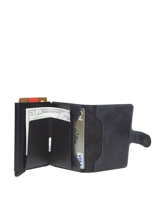 Miniwallet Vintage Δερμάτινο Ανδρικό Πορτοφόλι Καρτών με RFID και Μηχανισμό Slide Grey / Black