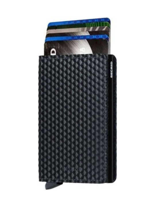 Slimwallet Кожено Мъжки Портфейл Карти с RFID и Механизъм Slide кубично черно