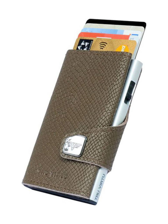 Click & Slide Leather Men's Wallet Cards with RFID and Slide Mechanism Khaki