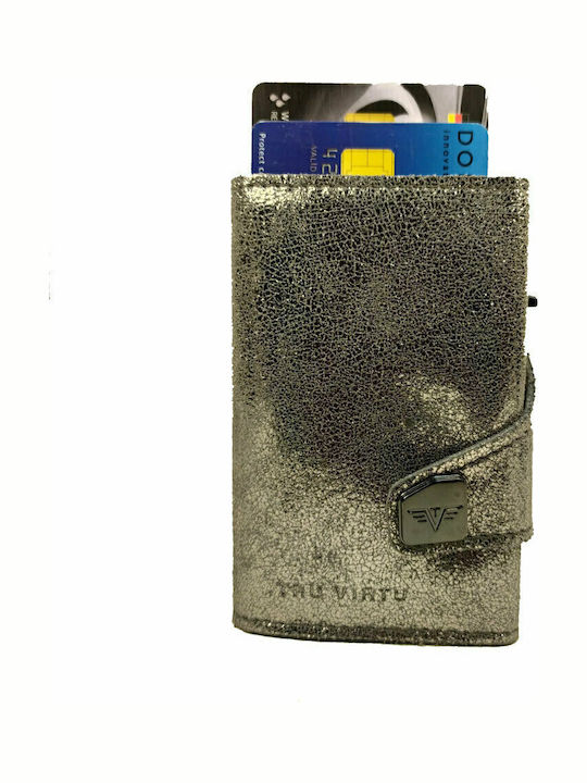 Click & Slide Leather Men's Wallet Cards with RFID and Slide Mechanism Silver