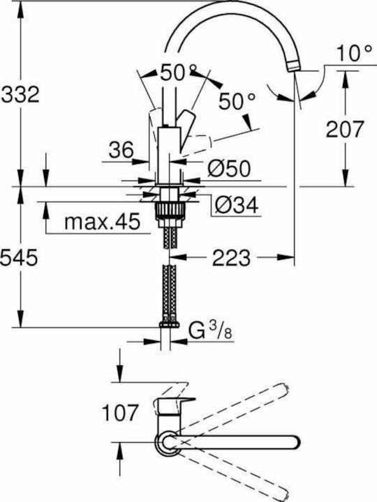 Grohe Bauedge Ψηλή Μπαταρία Κουζίνας Πάγκου Chrome