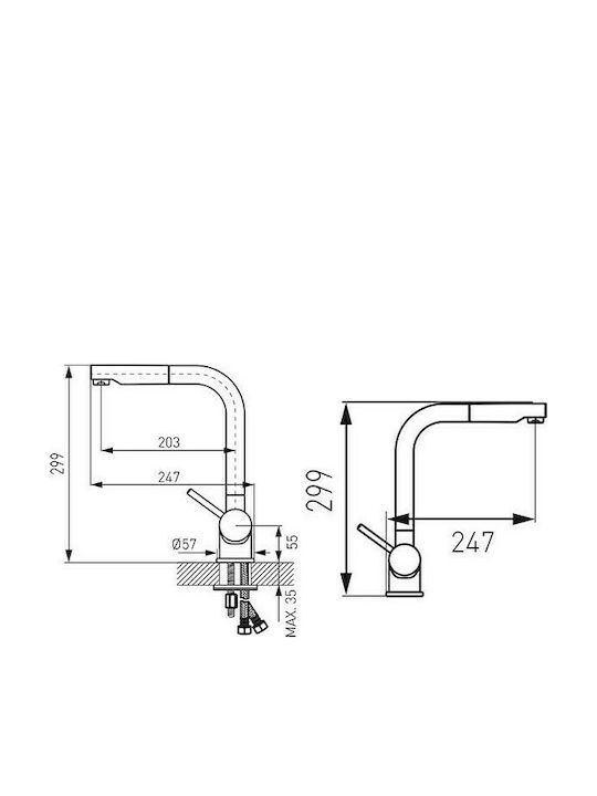 Ferro Toledo Tall Kitchen Faucet Counter with Shower Silver
