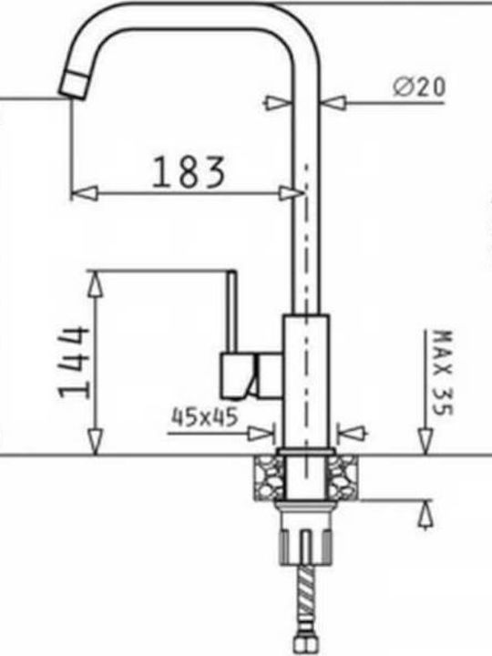 Pyramis Adelita PVD Kitchen Faucet Counter Gun Metal & Pearl Black