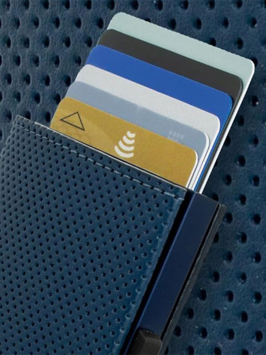 Cascade Leather Men's Wallet Cards with RFID and Slide Mechanism Blue
