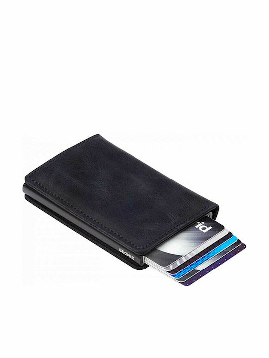 Slimwallet Vintage Leather Men's Wallet Cards with RFID and Slide Mechanism Black