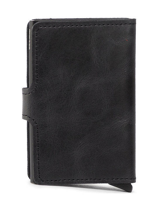 Miniwallet Vintage Δερμάτινο Ανδρικό Πορτοφόλι Καρτών με RFID και Μηχανισμό Slide Μαύρο