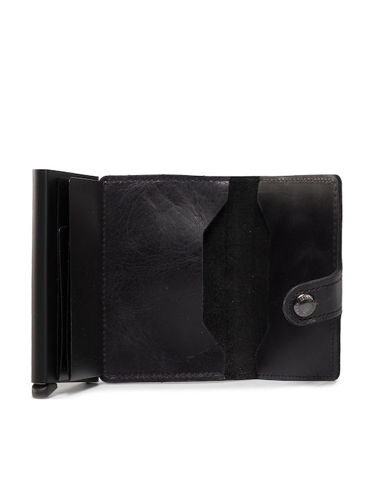 Miniwallet Vintage Δερμάτινο Ανδρικό Πορτοφόλι Καρτών με RFID και Μηχανισμό Slide Μαύρο