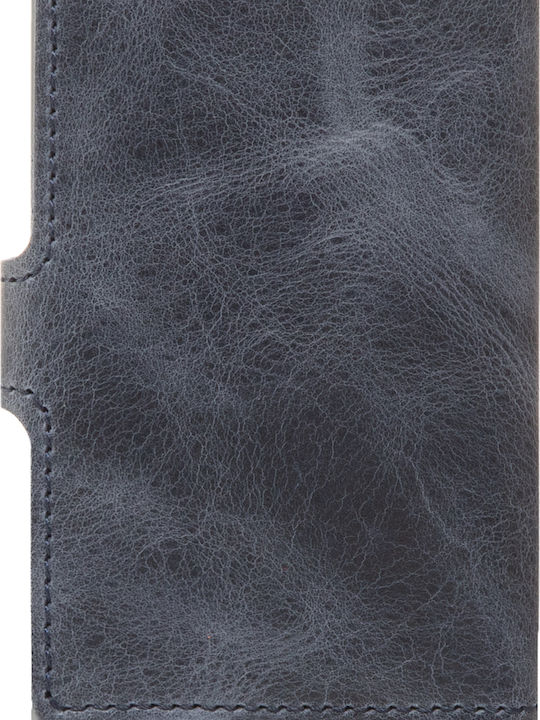 Miniwallet Vintage Δερμάτινο Ανδρικό Πορτοφόλι Καρτών με RFID και Μηχανισμό Slide MV-Blue
