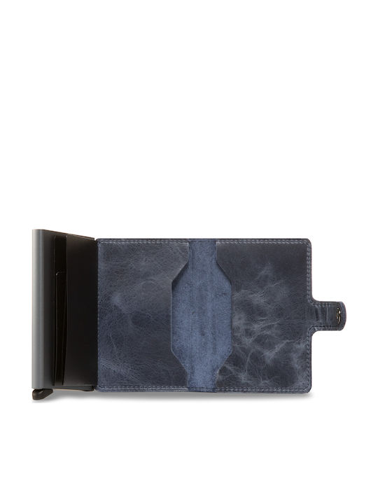 Miniwallet Vintage Δερμάτινο Ανδρικό Πορτοφόλι Καρτών με RFID και Μηχανισμό Slide MV-Blue