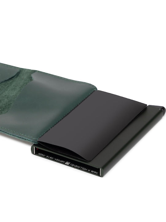 Miniwallet Leather Men's Wallet Cards with RFID and Slide Mechanism Original Green