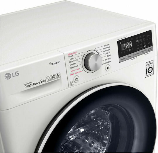 LG Πλυντήριο Ρούχων 9kg με Τεχνολογία Ατμού 1400 Στροφών AI DD F4WV509S0E