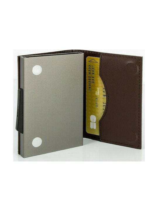 Cascade Men's Leather Card Wallet with RFID και Slide Mechanism Brown
