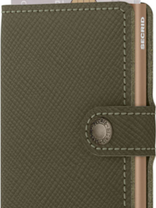 Miniwallet Leather Men's Wallet Cards with RFID and Slide Mechanism Khaki