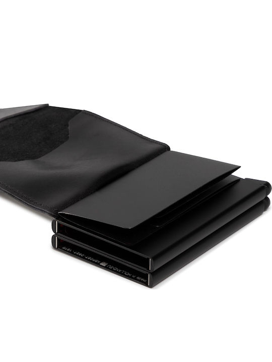 Twinwallet Vintage Leather Men's Wallet Cards with RFID and Slide Mechanism Total Black