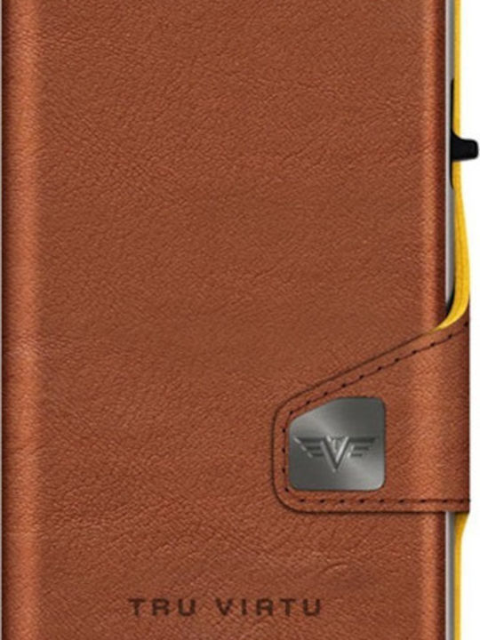 Click & Slide Leather Men's Wallet Cards with RFID and Slide Mechanism Brown