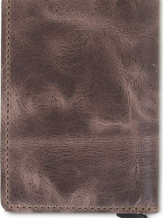 Slimwallet Vintage Leather Men's Wallet Cards with RFID and Slide Mechanism Coffee Open