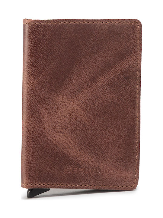 Slimwallet Vintage Leather Men's Wallet Cards with RFID and Slide Mechanism Coffee Open